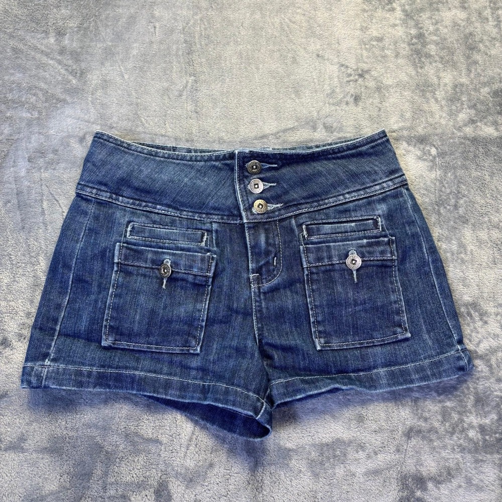 Dollhouse Denim Shorts Womens Size 3 Y2K Low Rise Dark Wash Jean Shorts